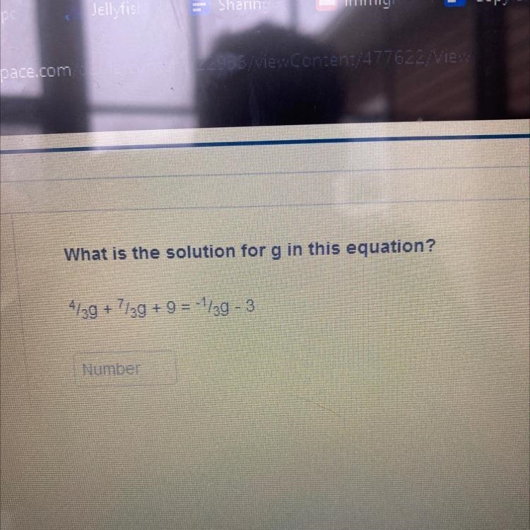 What is the solution for g in this equation 4/3g+7/3g+9=-1/3g-3-example-1