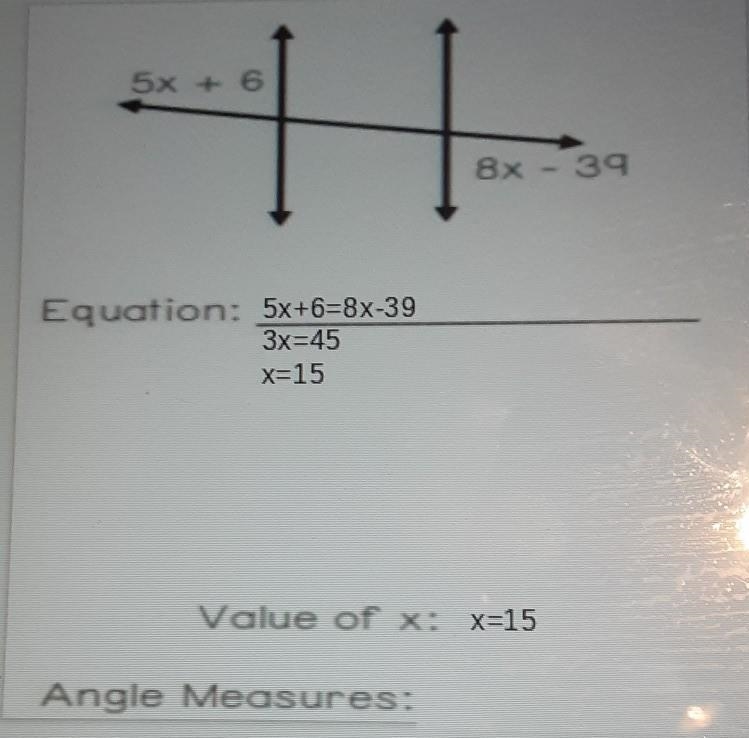 I understand the problem but I do need help with finding the angle measure-example-1