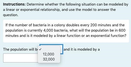 Instructions: Determine whether the following situation can be modeled by a linear-example-1