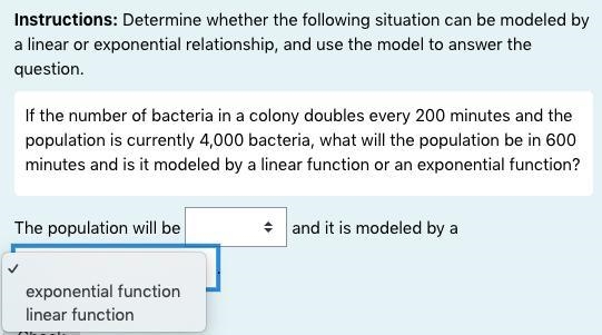 Instructions: Determine whether the following situation can be modeled by a linear-example-2