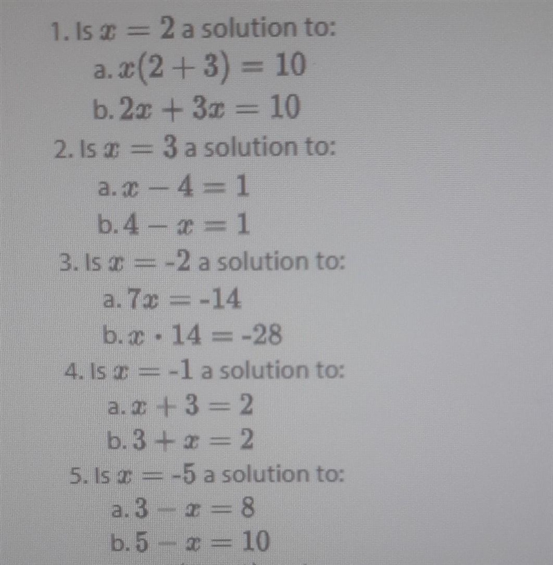 for each pair of equations decide whether the given value of x is a solution to one-example-1