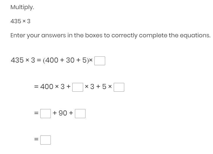 Please help. 435 × 3 Enter your answers in the boxes to correctly complete the equations-example-1