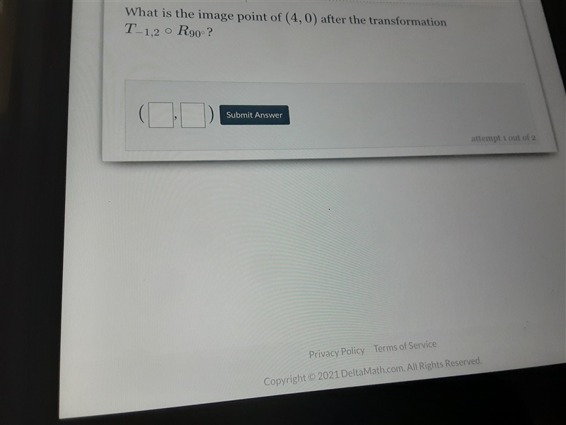 What is the image point of (4,0) after the transformation T-1,20 R90?-example-1