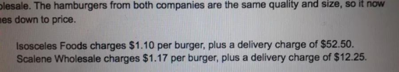 Use your equation to find the cost of purchasing 300 hamburgers from each company-example-1