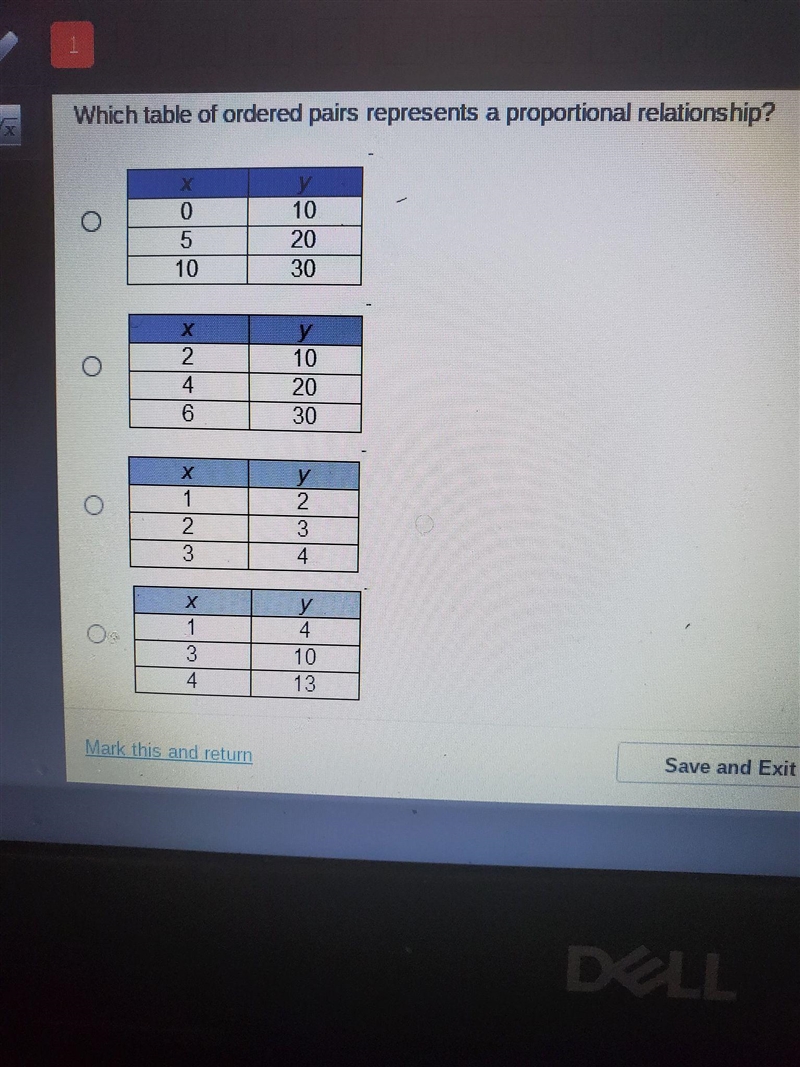 Which table of ordered pairs represents a proportional relationship?-example-1