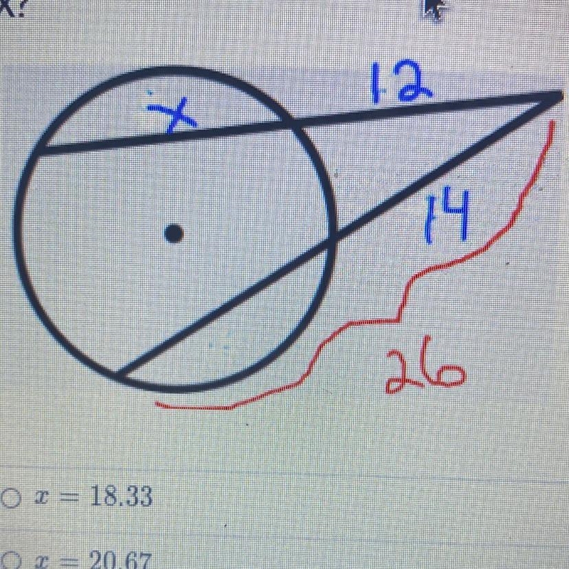 With the two chords intersecting inside the circle, what is the length of the segment-example-1