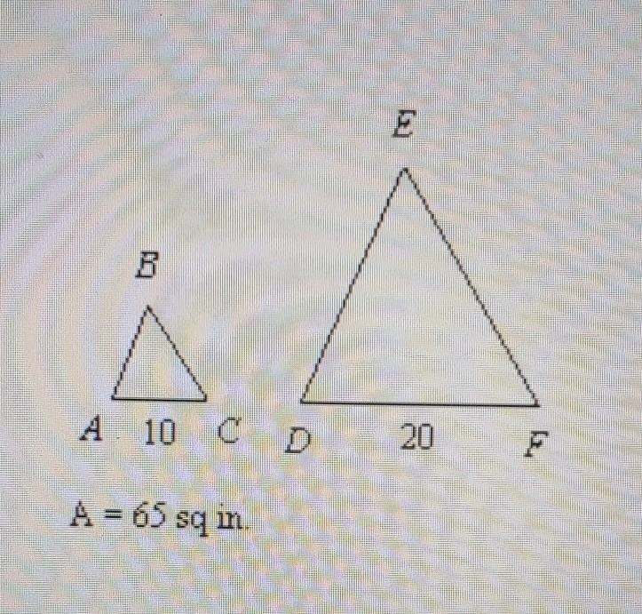 "∆ABC~∆DEF. The area of ∆ABC is given. Find the area of ∆DEF. Do not lable the-example-1