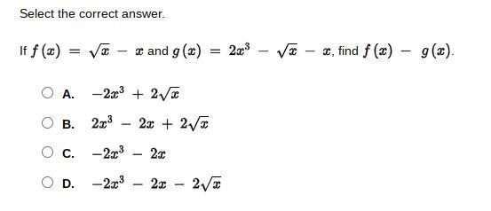 If f(x)=sqrt x-x and g(x)+2^3-sqrt x-x, find f(x)-g(x)-example-1