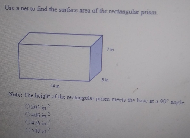 Use a net to find the surface area of the rectangular prism the height of the rectangular-example-1