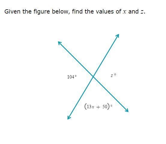 Find the values of x and z-example-1