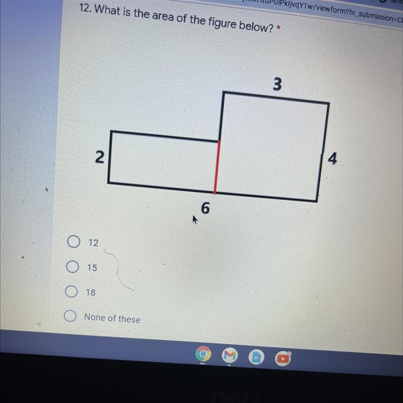 What is the area of the figure below ? A. 12 B. 15 C. 18 D. None of these-example-1