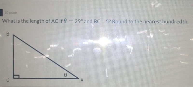 What is the length of AC if ∅=29° and BC=5? round to the nearest hundredth-example-1