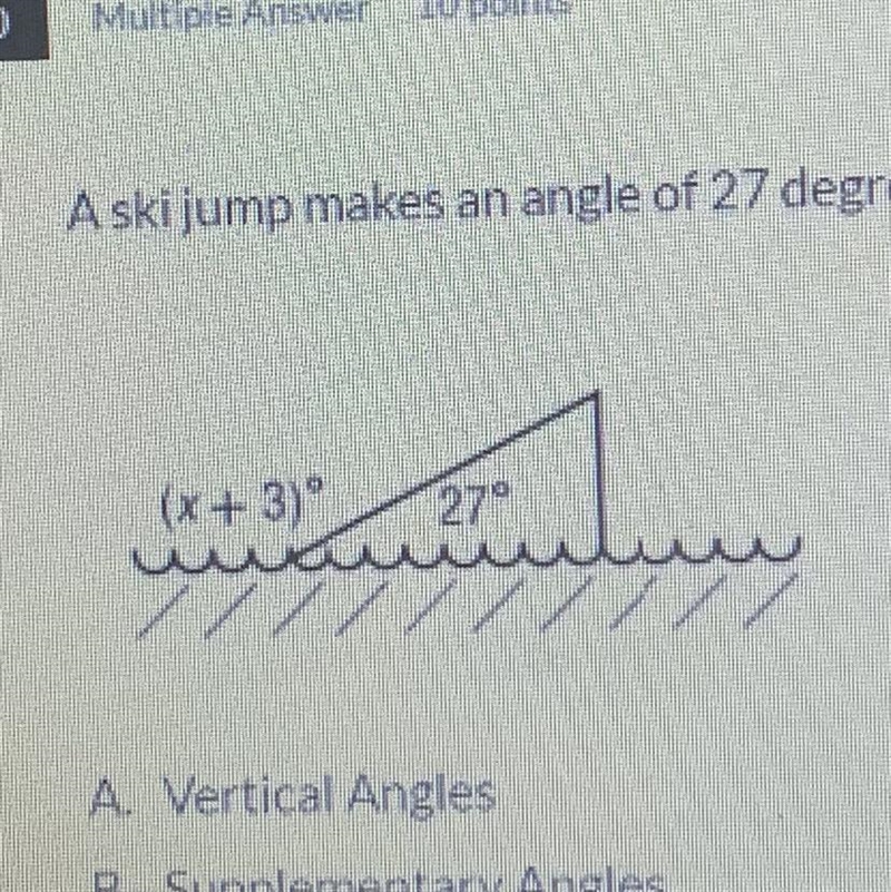 A ski jump makes an angle of 27 degrees with respect to the water as shown below. How-example-1