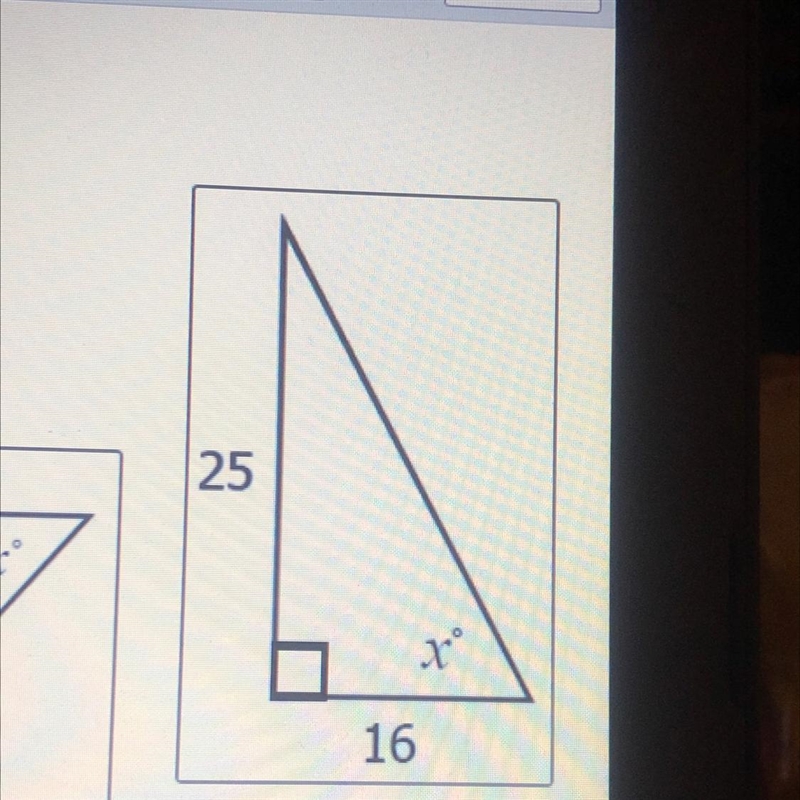 Solve the missing angles by using trig function Answer Choices: A. 57.4B. 53.1-example-1