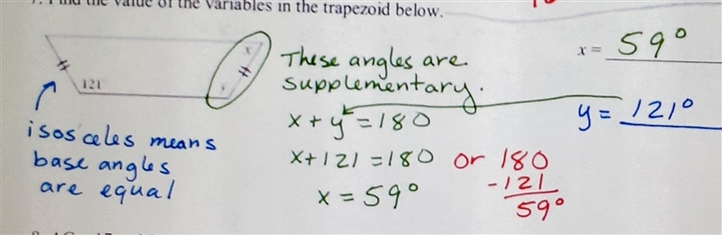 Find the value of the variables in the trapezoid below. 590 These angles supplementary-example-1