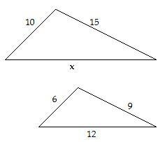 Find the length of x. Assume the triangles are similar.A. 25B. 12C. 19D. 20-example-1