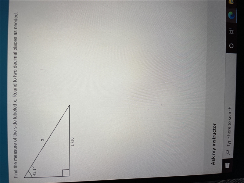 Find the measure of the side labeled x. Round to two decimal places-example-1