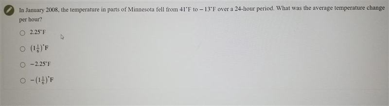 in January 2008, the temperature in parts of Minnesota fell from 41 degrees to -13 degrees-example-1