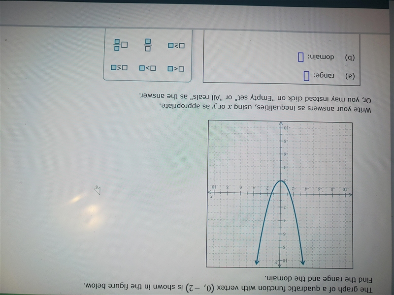 The graph of a quadratic function with vertex (0, -2) is shown in the figure below-example-1