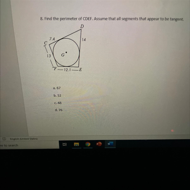 8. Find the perimeter of CDEF. Assume that all segments that appear to be tangent-example-1