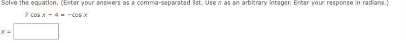 Solve the equation. (Enter your answers as a comma-separated list. Use n as an arbitrary-example-1