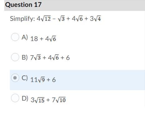 Simplify: 4√(12) - √(3) + 4 √(6) + 3 √(4) // not C-example-1