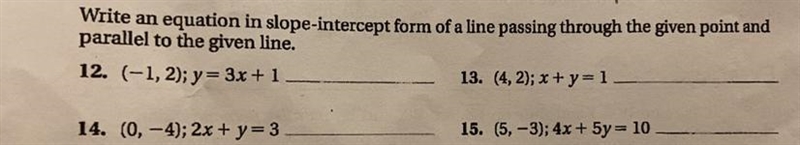 Write an equation in slope-intercept form of a line passing through the given point-example-1