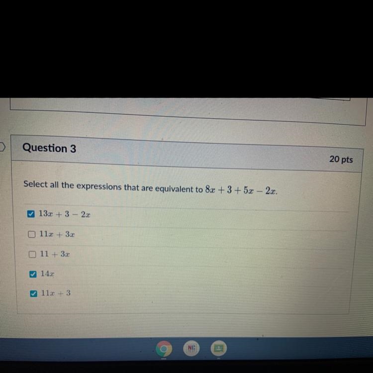 Select all the expressions that are equal to: 8x +3+5x-2x-example-1