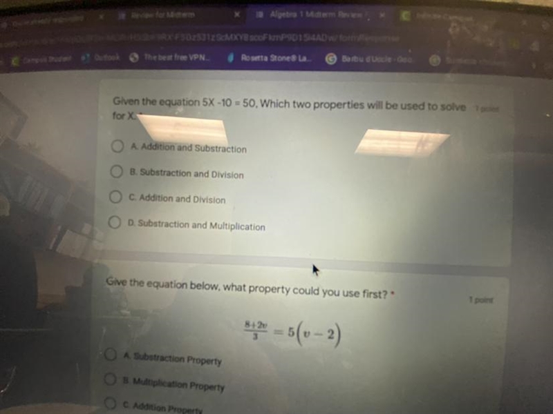 Given the equation 5X-10=50 which properties will be used to solve for XA. Adition-example-1