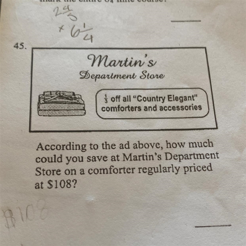 According to the ad above, how much could you save at Martin's Department Store on-example-1