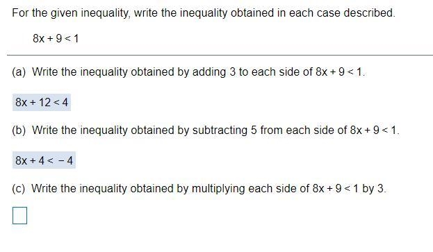 For the given inequality, write the inequality obtained in each case described.-example-1