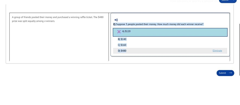 2) Suppose 3 people pooled their money. How much money did each winner receive?A) $120B-example-1