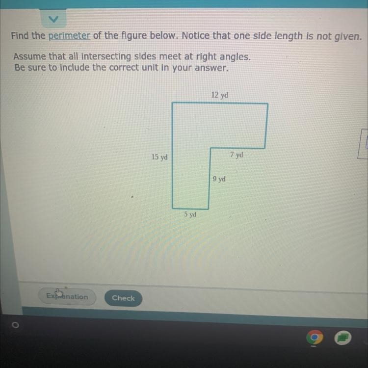 Find the perimeter of the figure below. Notice that one side length is not given.Assume-example-1