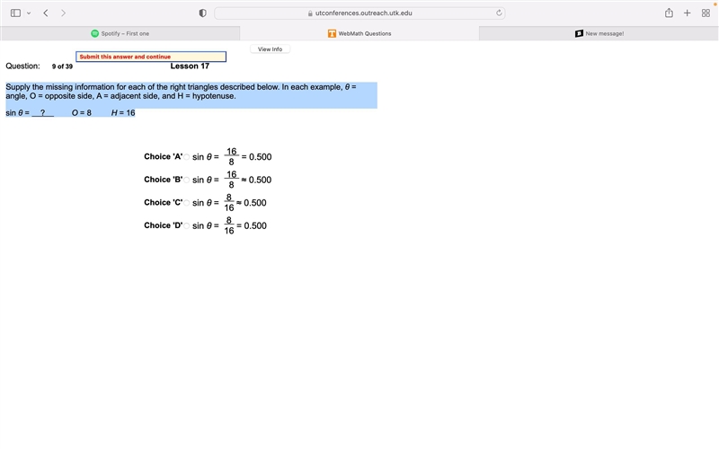 Supply the missing information for each of the right triangles described below. In-example-1