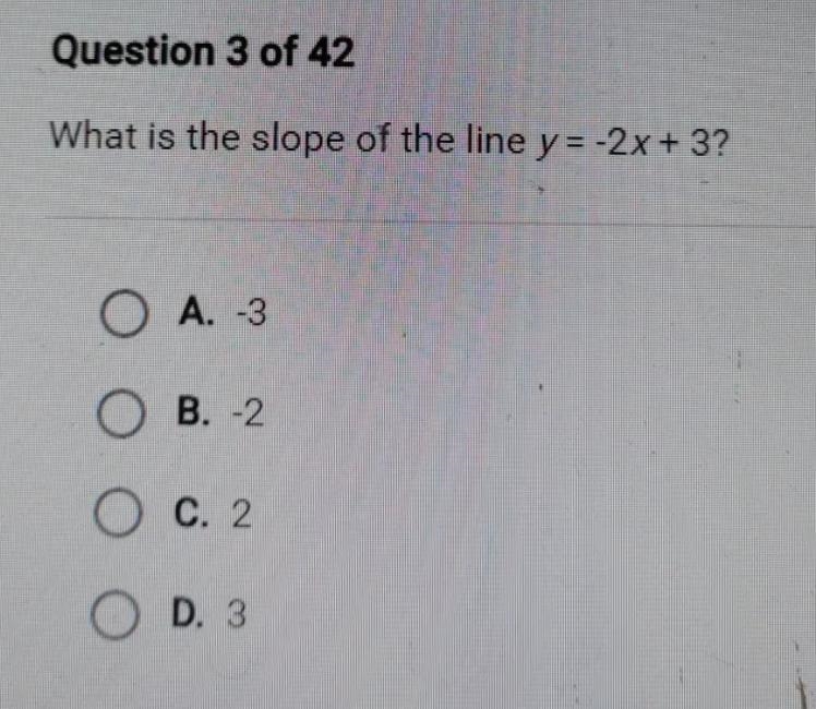 What is the slope-intercept form of the line with the point (0, 3) and a slope = -2?O-example-1