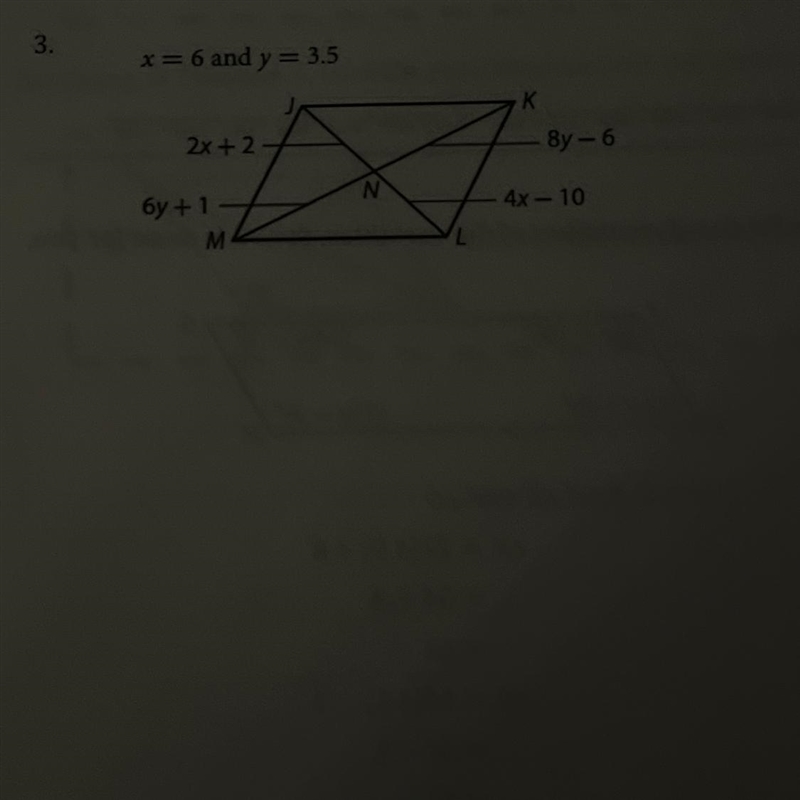 Show that each quad trilateral is a parallelogram for the given values of the variables-example-1