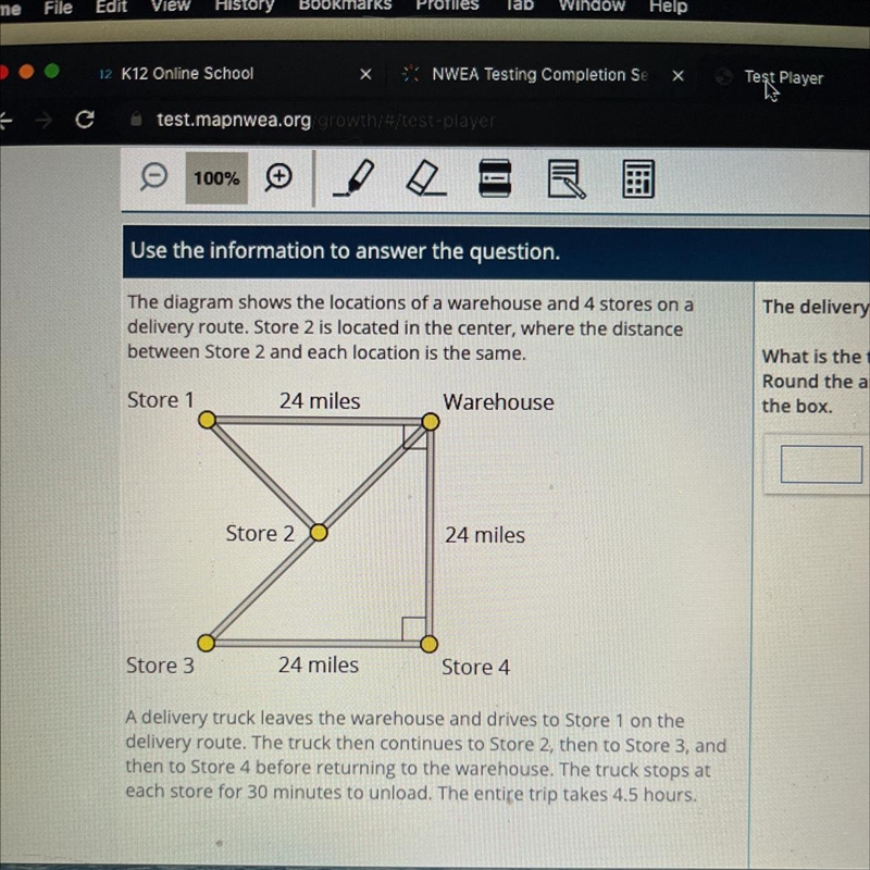 The delivery truck drives at a constant speed. What is the truck's speed, in miles-example-1