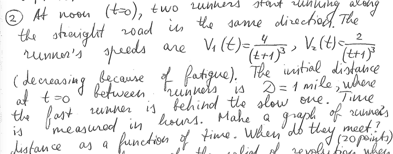 At noon (t=0), two runners start running along the straight road in the same direction-example-1