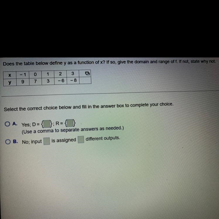 Does the table below define Y as a function of X?-example-1