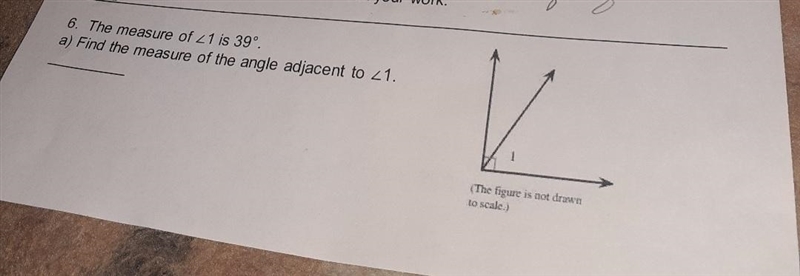 The measure of <1 is 39°. find the measure of the Adjacent angle to <1.-example-1