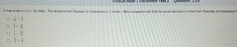 A map scale is 1 in=15 miles. The distance between Roanoke and Greensboro is 7 inches-example-1
