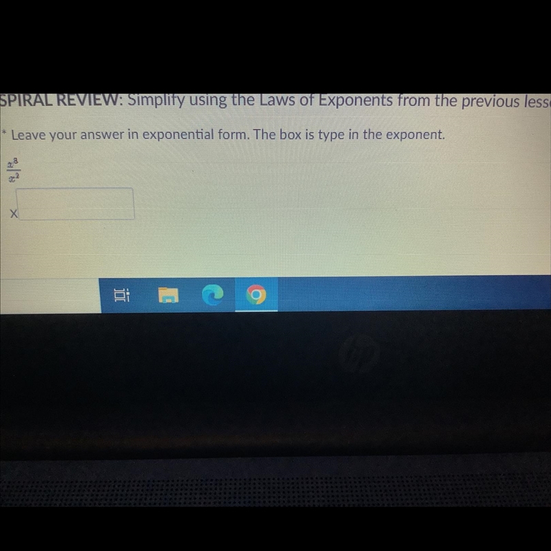 Simplify using the laws of exponents. Leave your answer an exponential form. The box-example-1