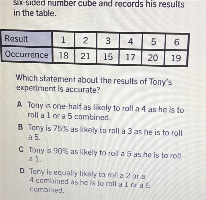 3 Tony performs an experiment with a standardsix-sided number cube and records his-example-1