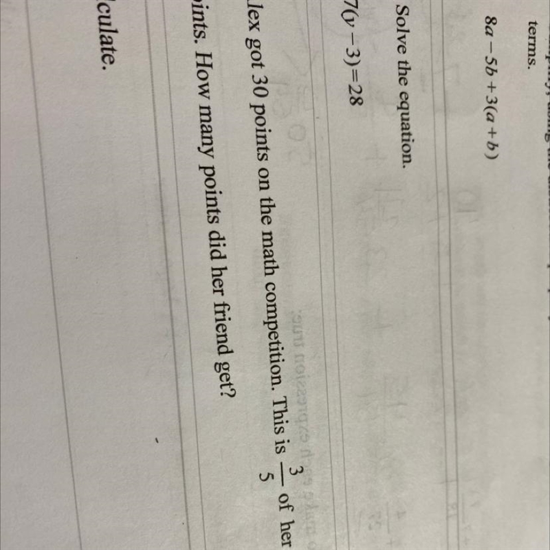 Alex got 30 points on the math competition. This is of her friend's3/5points. How-example-1