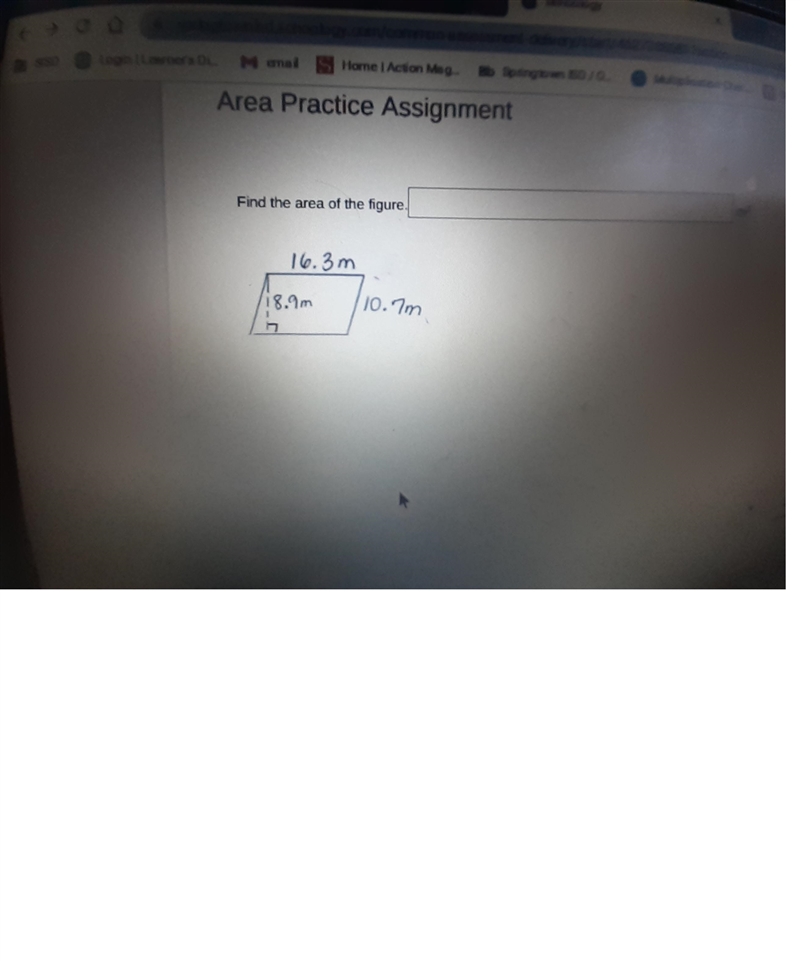 Find the area of the figure. m2 16.3m 18.9m 10.7m-example-1