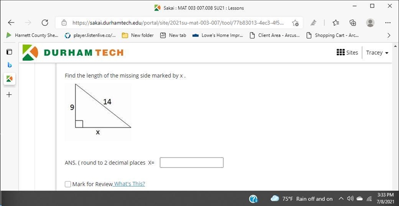 Find the length of the missing side marked by x .-example-1