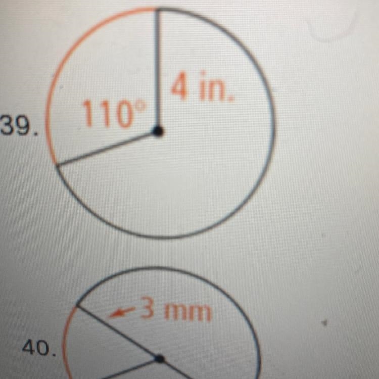 Find the length of each arc shown in red. Leave your answer in terms of pi. 110 4in-example-1