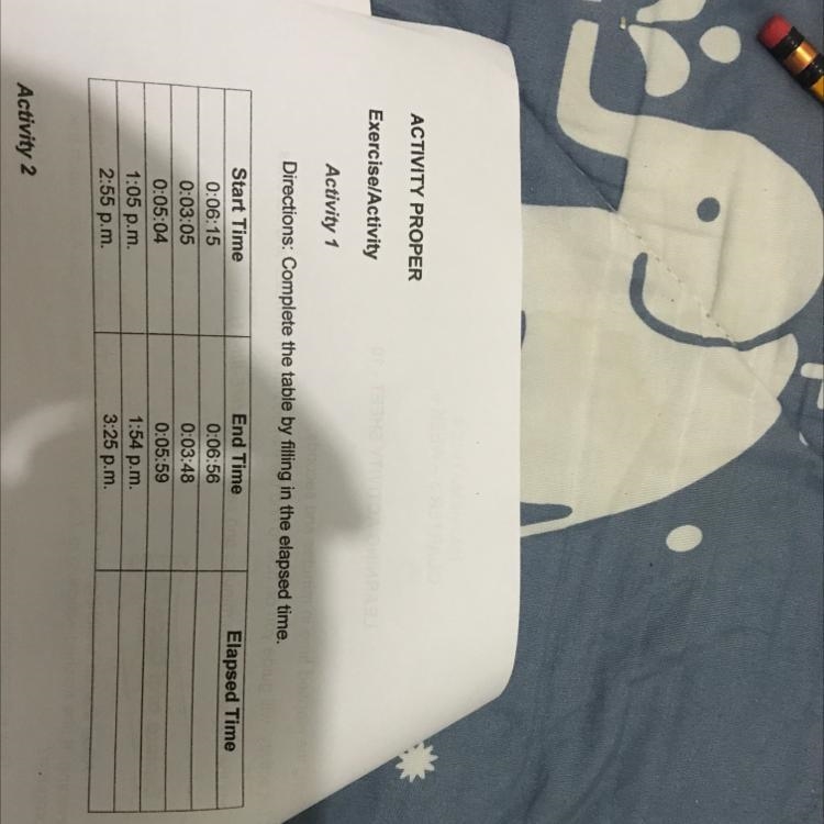 Complete the table by filling in the elapsed tine. Help pls-example-1