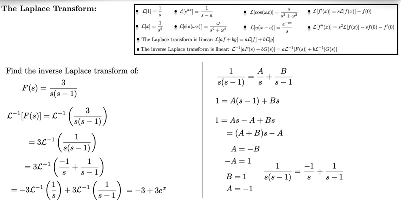 Problem 0: Compute the inverse Laplace Transforms of: F(s) = (s + 1)/(s(s - 1)(s - 3)) F-example-1