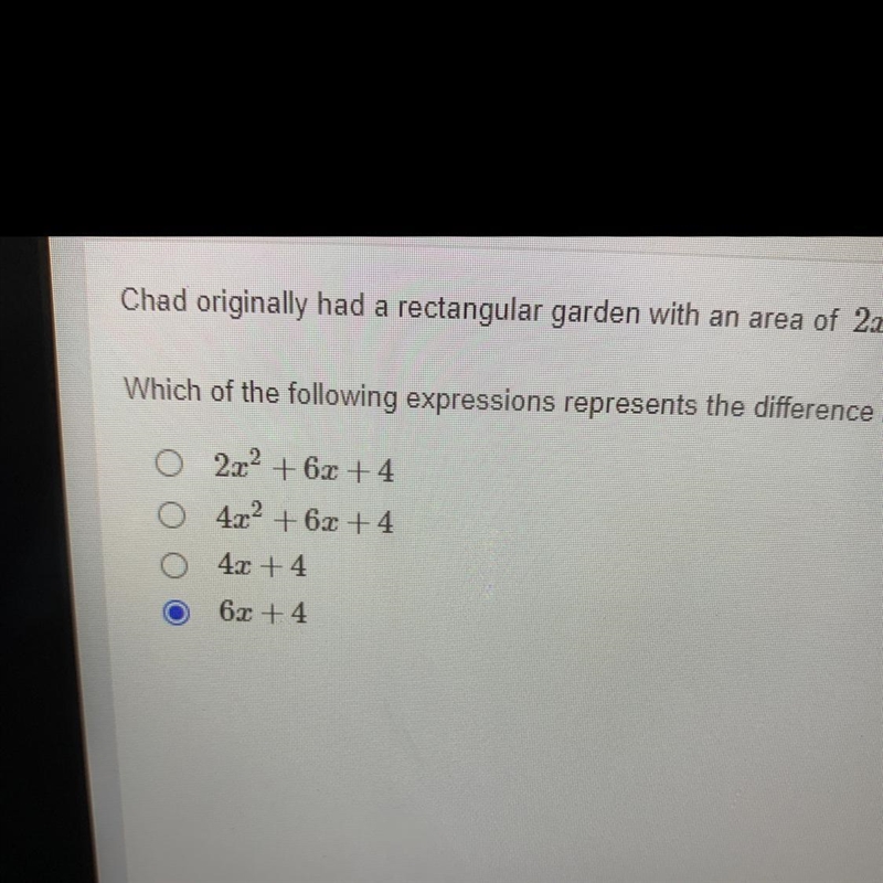 Chad originally had a rectangle garden with the area of 2X ^2square meters .He decided-example-1